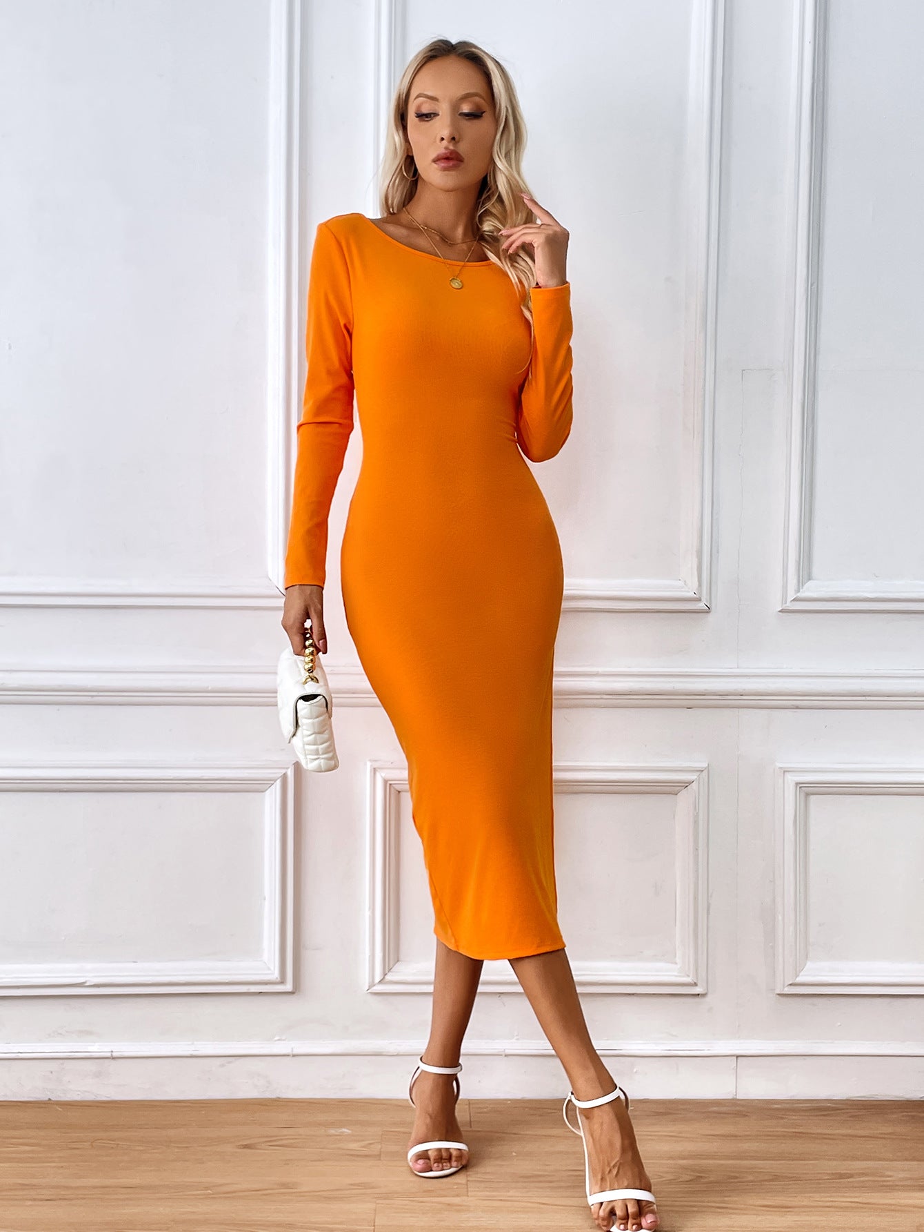 Sexy Backless Slim Fit Long Sleeve Sheath Party Dress