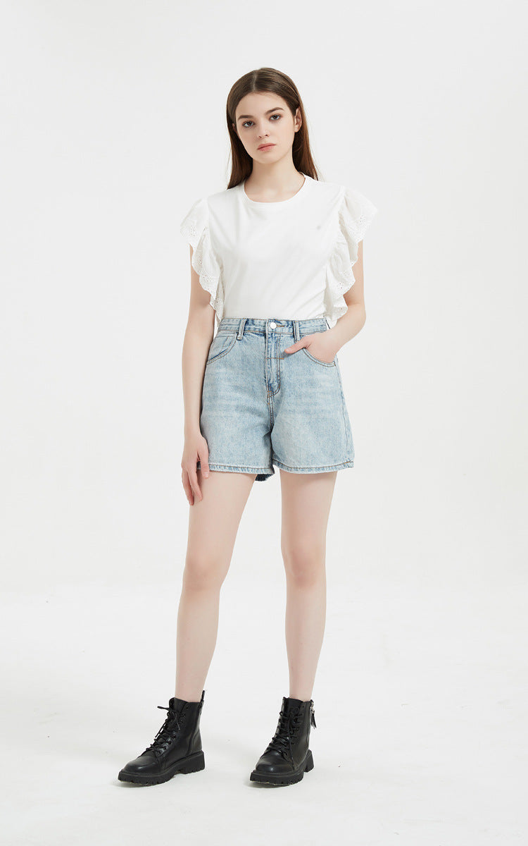 Sommer-Jeansshorts mit hoher Taille, dünn, locker, lässig, schlankmachend