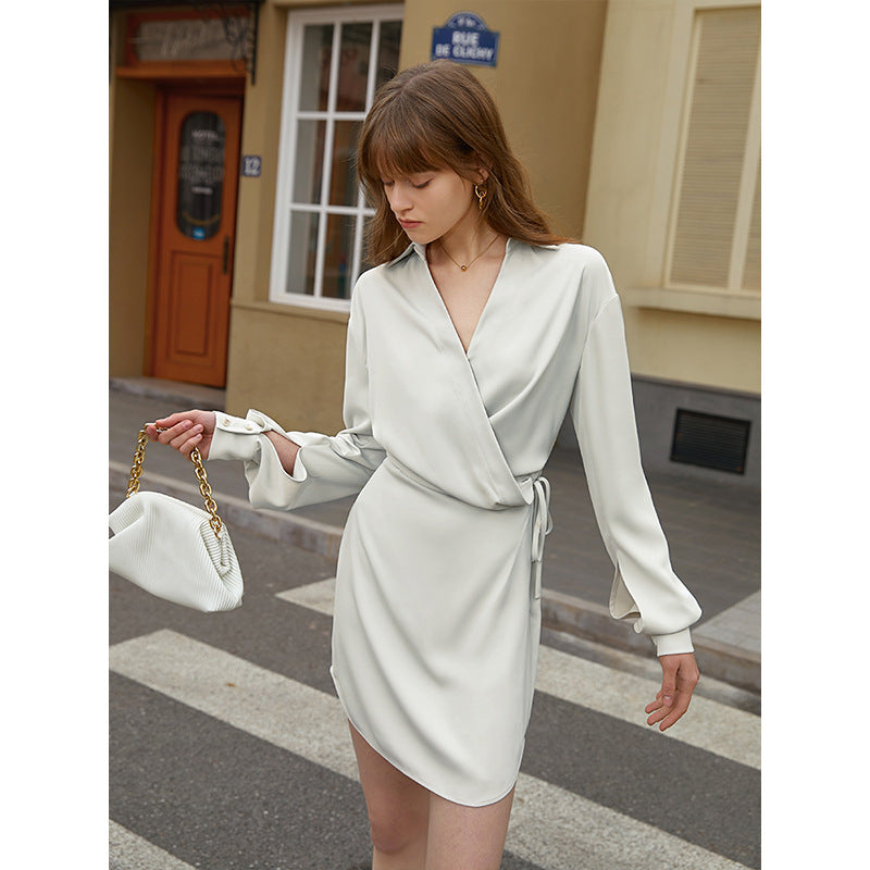 Office French V Neck Shirt Dress