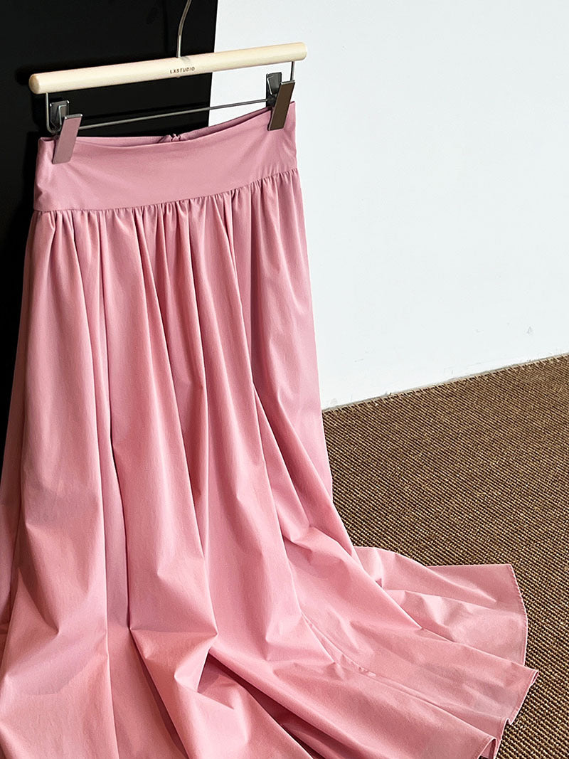 Pink Skirt Large Swing A Line Pleated Pleated Skirt