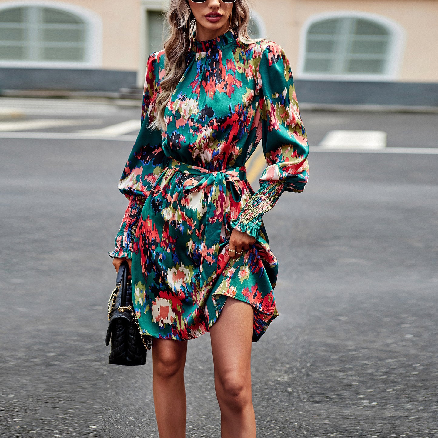 Printed Elegant Long Sleeve Dress