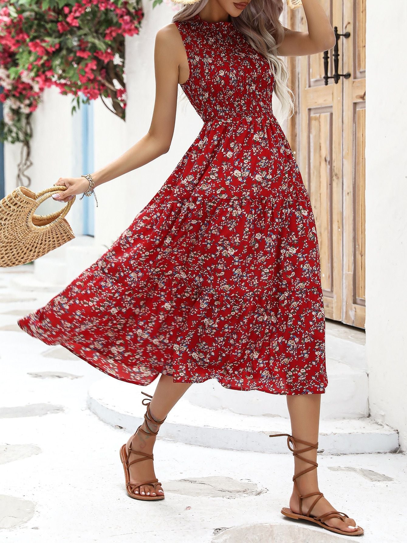 Vestido floral elegante grande swing