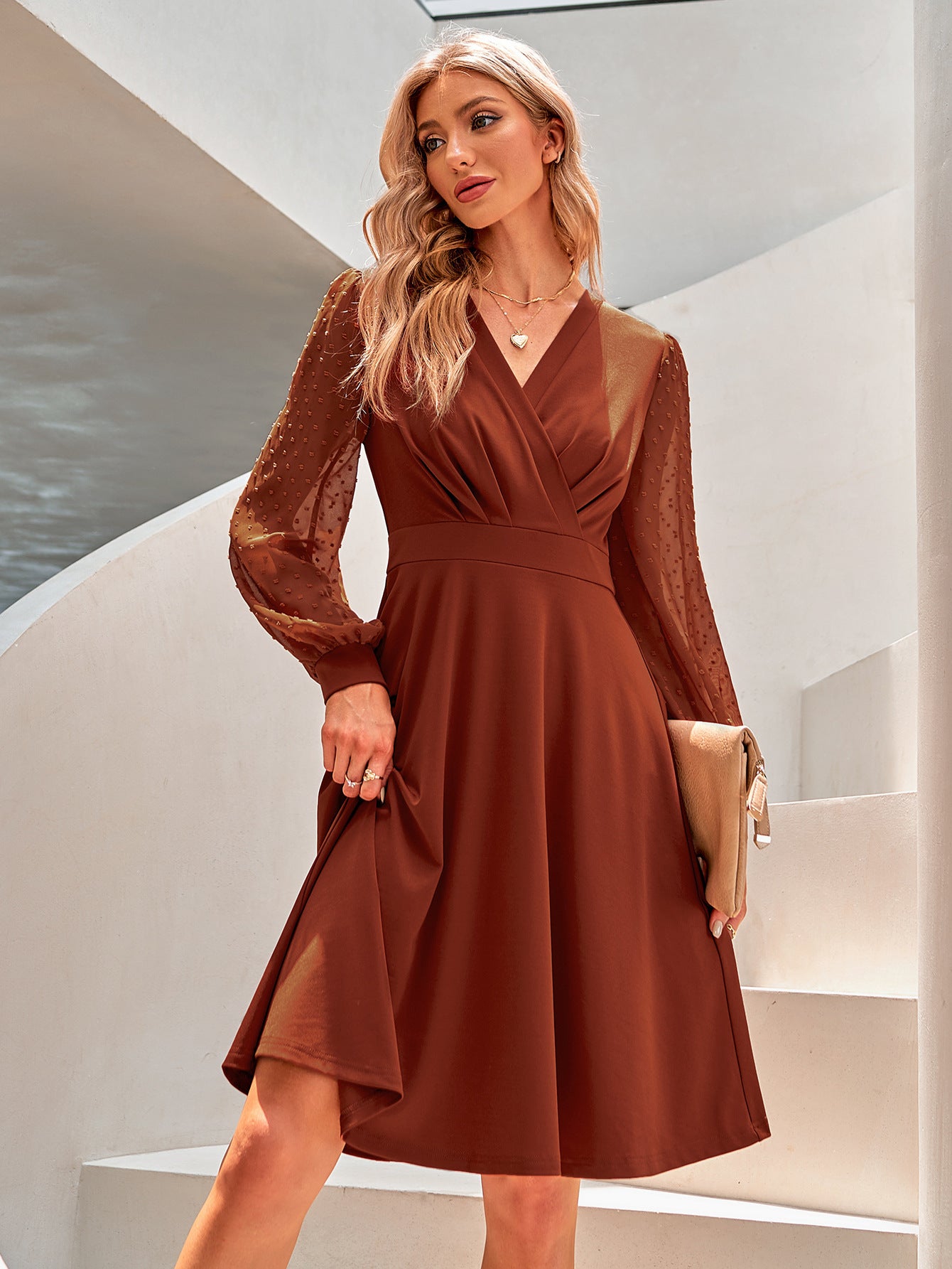 V Neck Jacquard Dress