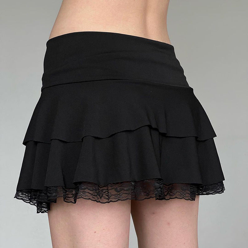 Lace Stitching Low Waist Slimming Sexy Skirt