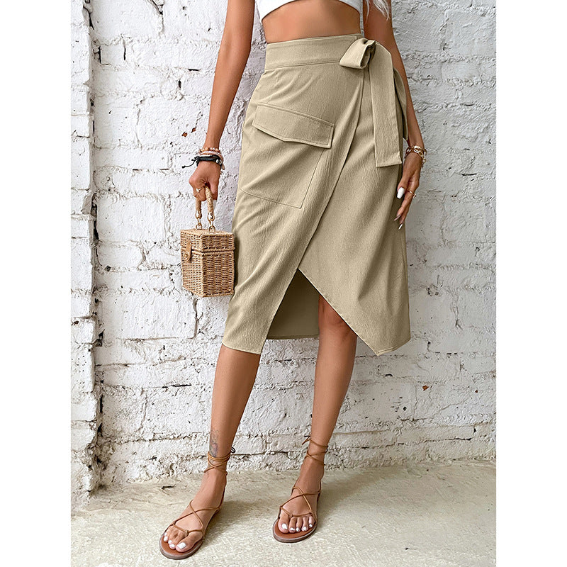 Khaki High Waist Irregular Asymmetric Skirt