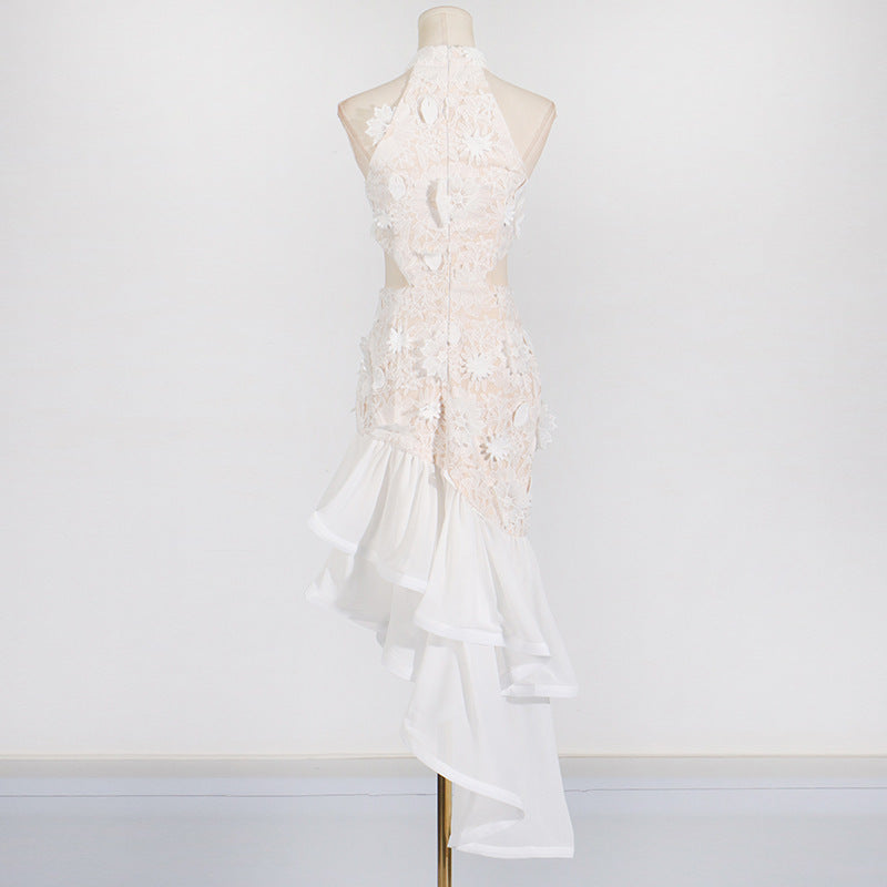 Sleeveless Three Dimensional Floral Irregular Asymmetric Dress