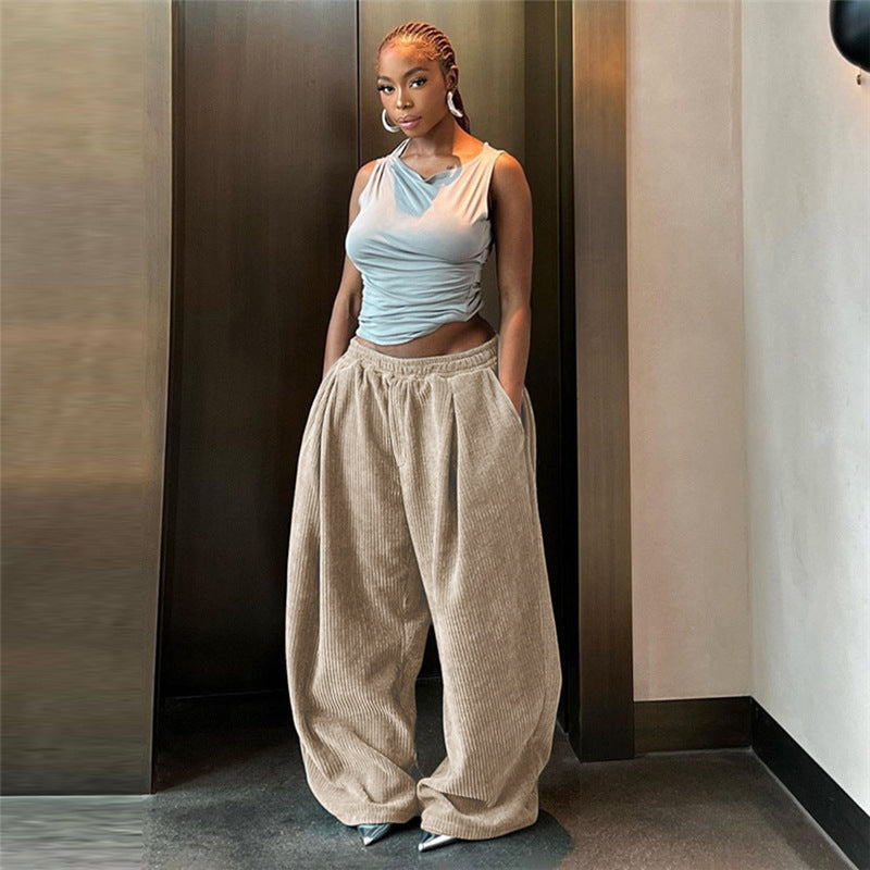 Street Shooting High Waist Loose Straight Casual Trousers