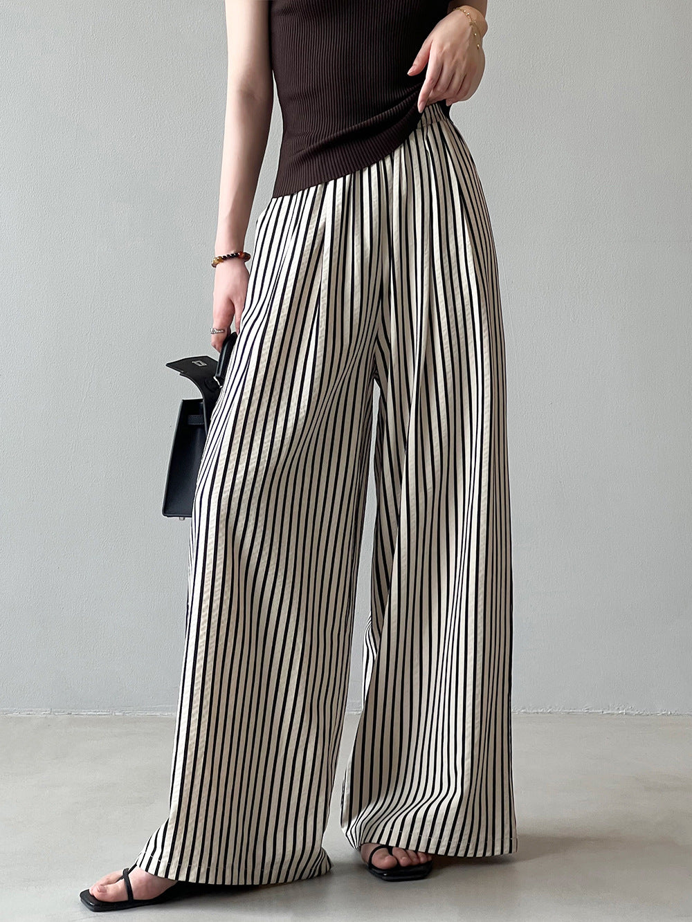 Elastic Waist Striped Wide Leg Pants