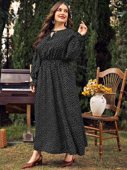 Polka-Dot Loose-Fitting Girls Long Sleeve Dress