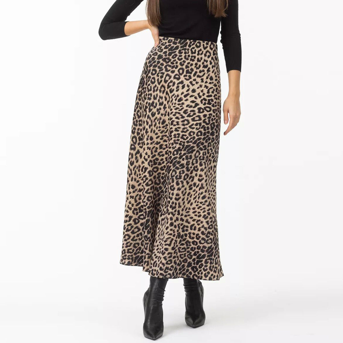 Satin Sexy Leopard Print Maxi Skirt