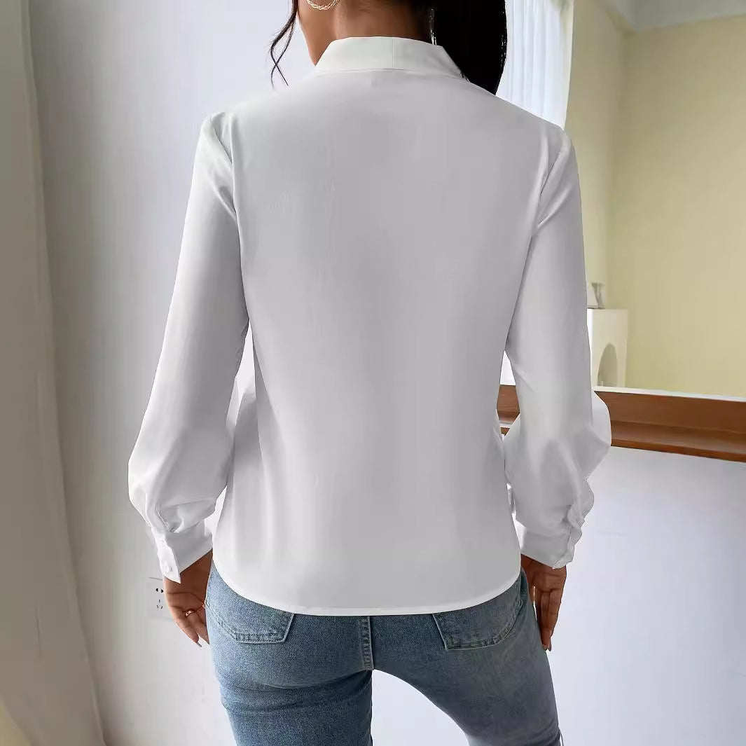 Long Sleeve V Neck Loose Shirt