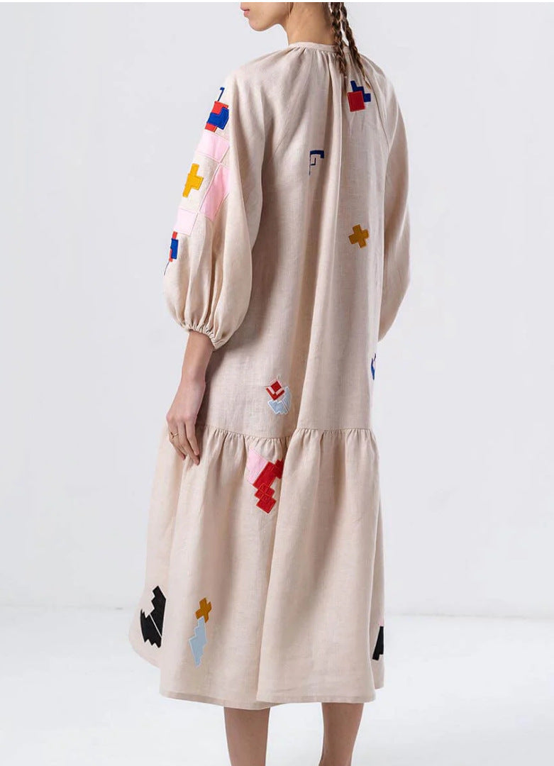 Loose Printed Casual Lantern Sleeve Dress