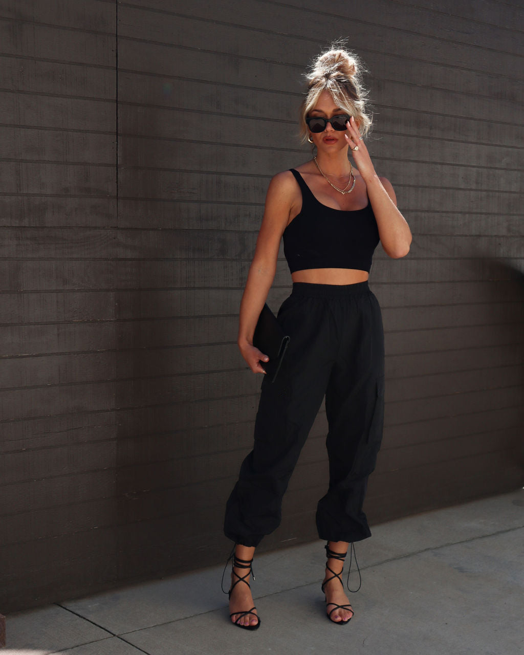 Elastic Waist Loose Drawstring Ankle Tied Cargo Pants