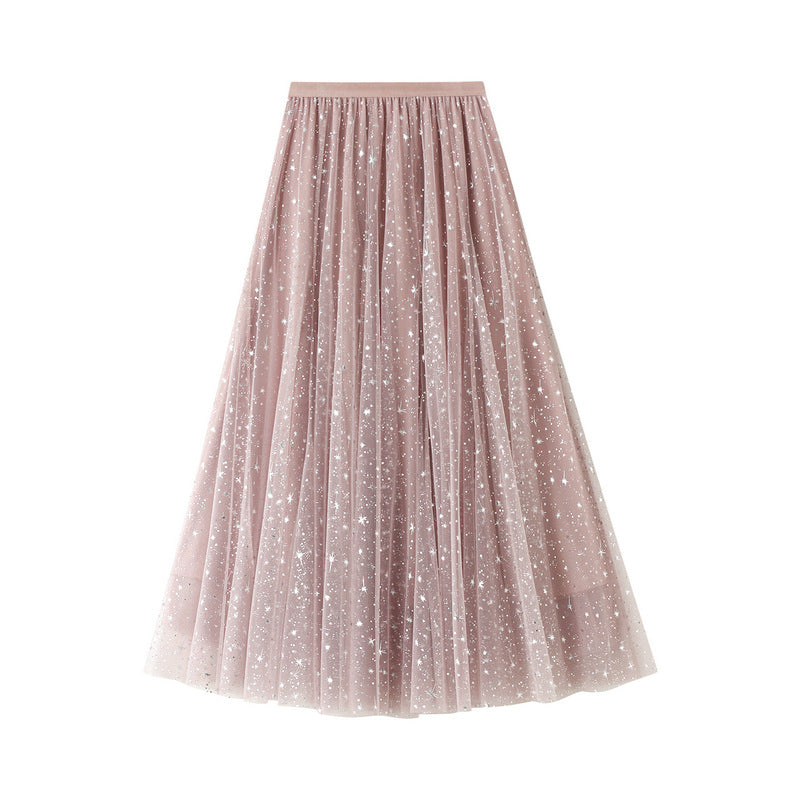 A- line Bubble Mid-Length Sequined Tulle Skirt