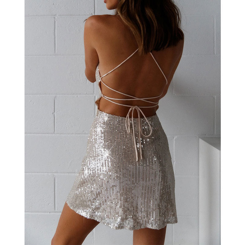 Sexy Backless Sequin Party Dress