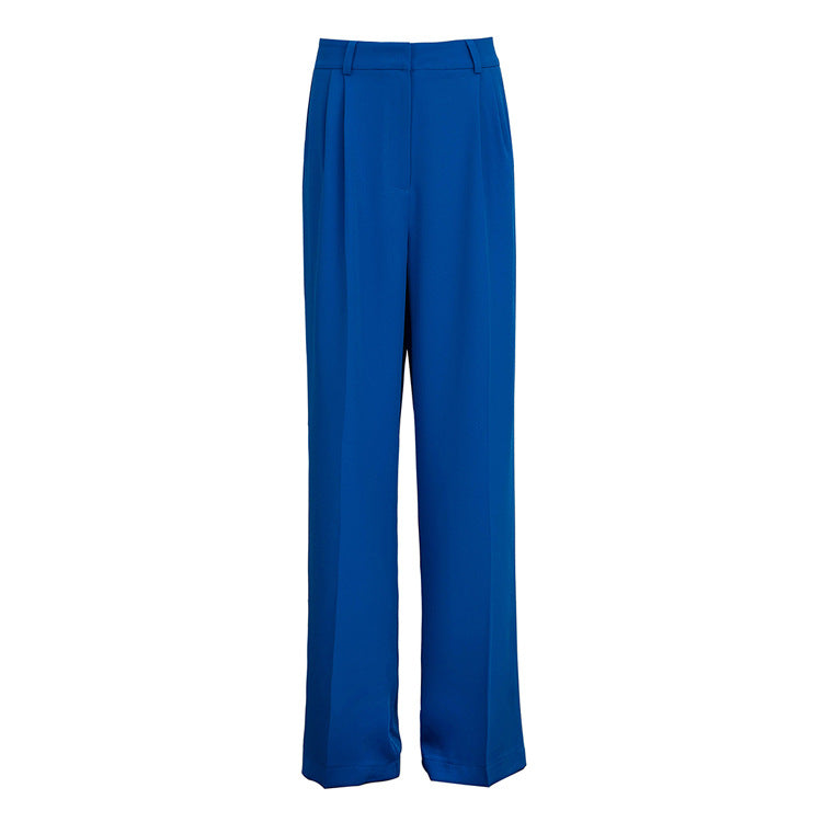 Spring Office High Waist Loose Blue Casual Trousers