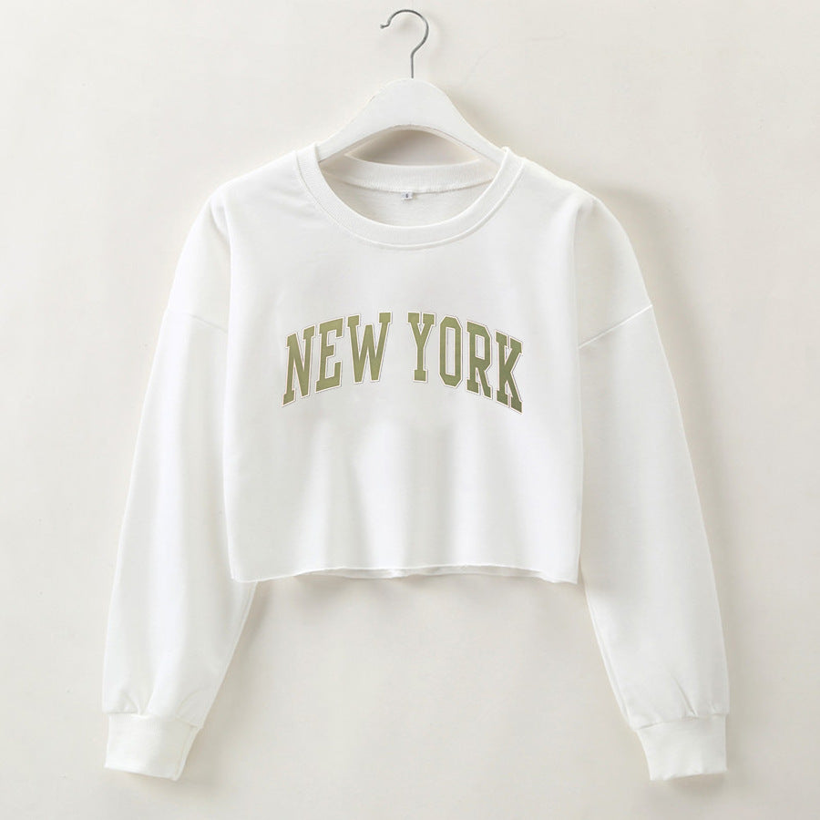 Sweat-shirt à manches longues et ample avec impression graphique de lettres de New York