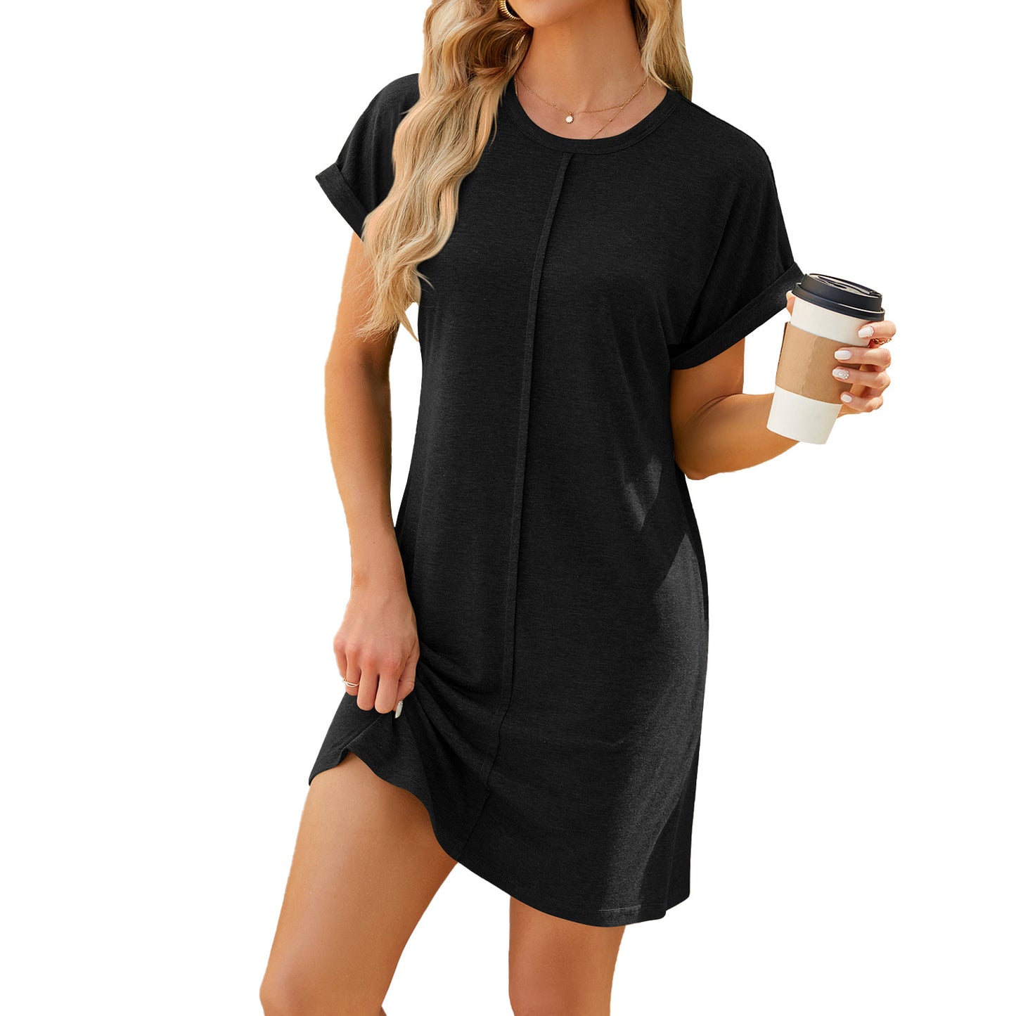 Round Neck Short Sleeve Loose Dress