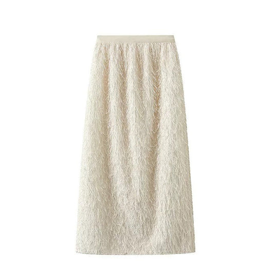 Feather Bright Silk Tassel Classic Mid Length Straight Skirt