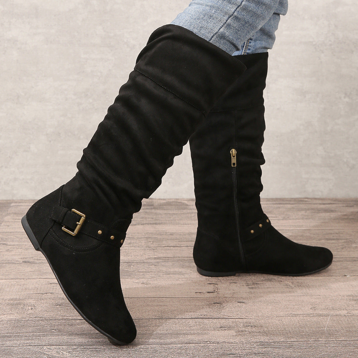 Retro Hohe Chunky Heel Gürtelschnallen Stiefel