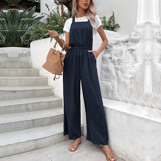 Summer Solid Color Suspender Pants