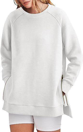 Outer Code Round Neck Side Zipper Casual Loose Long Sleeve Sweatershirt