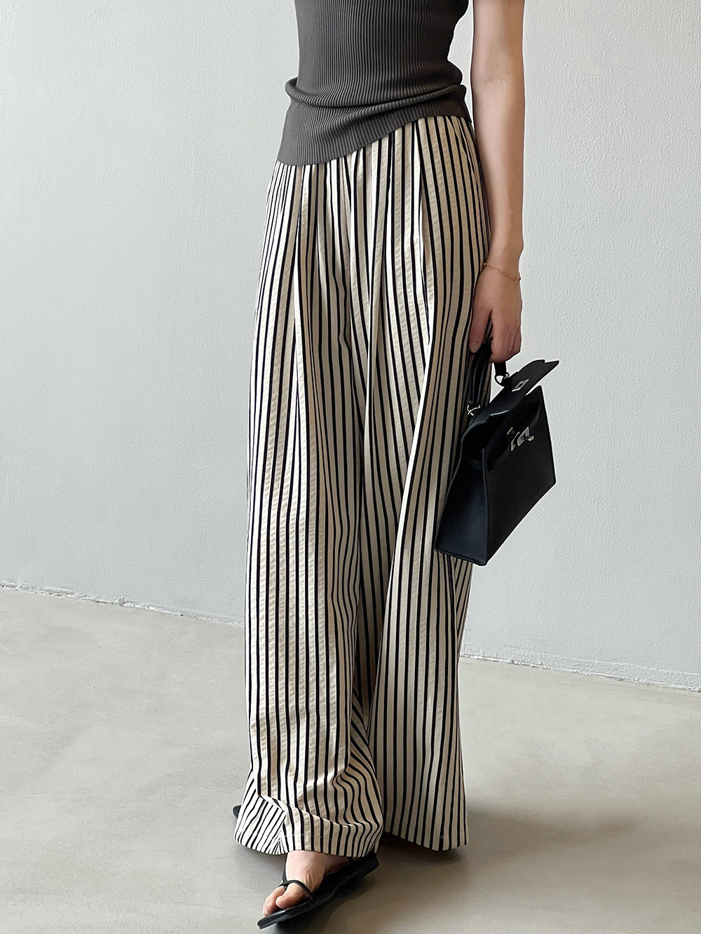 Elastic Waist Striped Wide Leg Pants