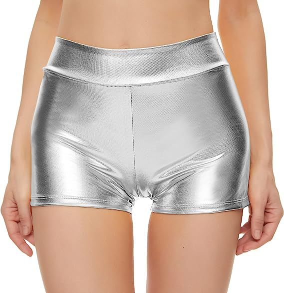 Shorts a vita alta in tessuto spalmato metallizzato
