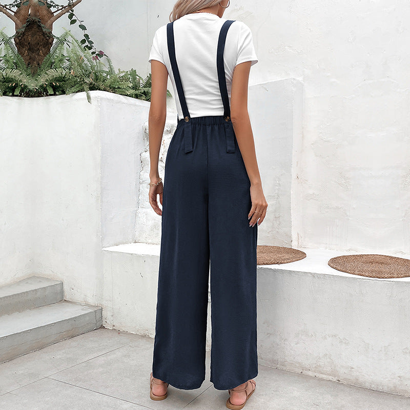 Summer Solid Color Suspender Pants