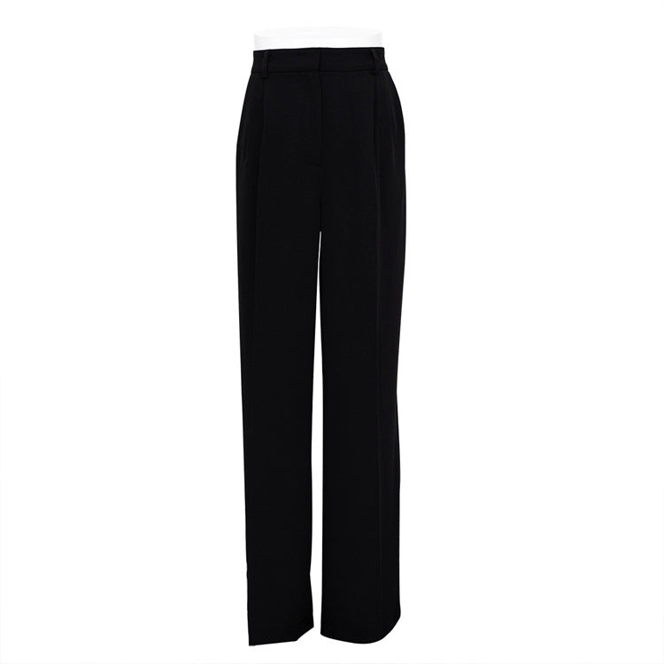 Spring Office High Waist Loose Blue Casual Trousers