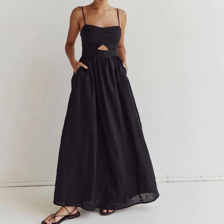 Black Breathable Sling High Waist Dress