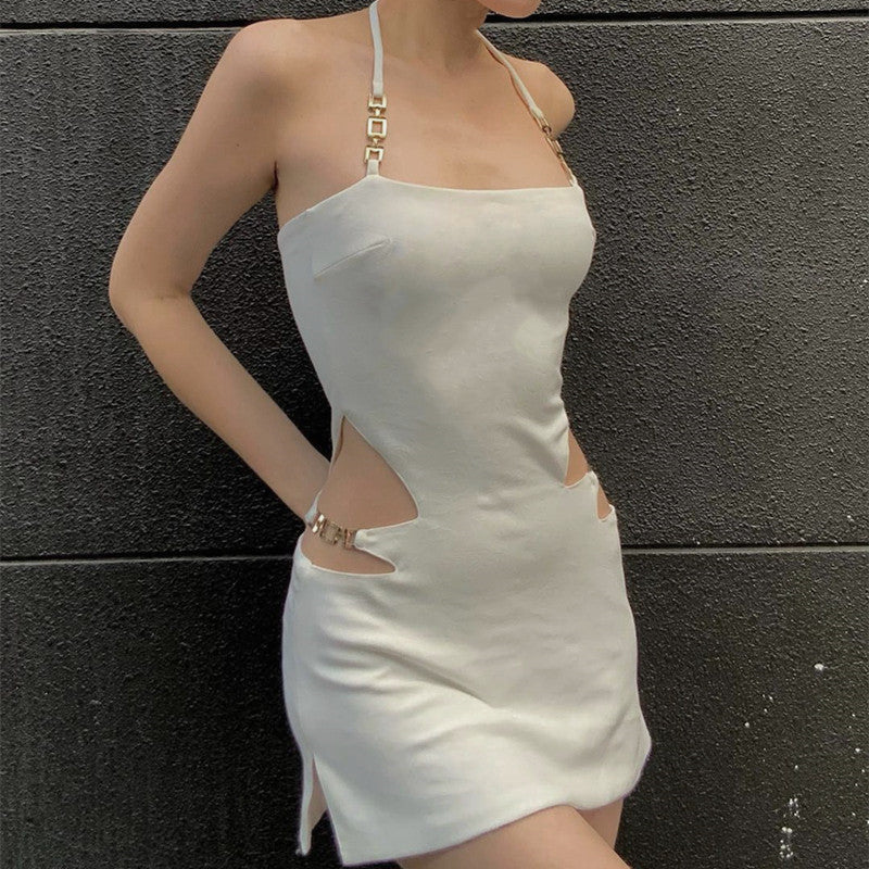 Halter Decoration Backless Waist Hollow Out Dress