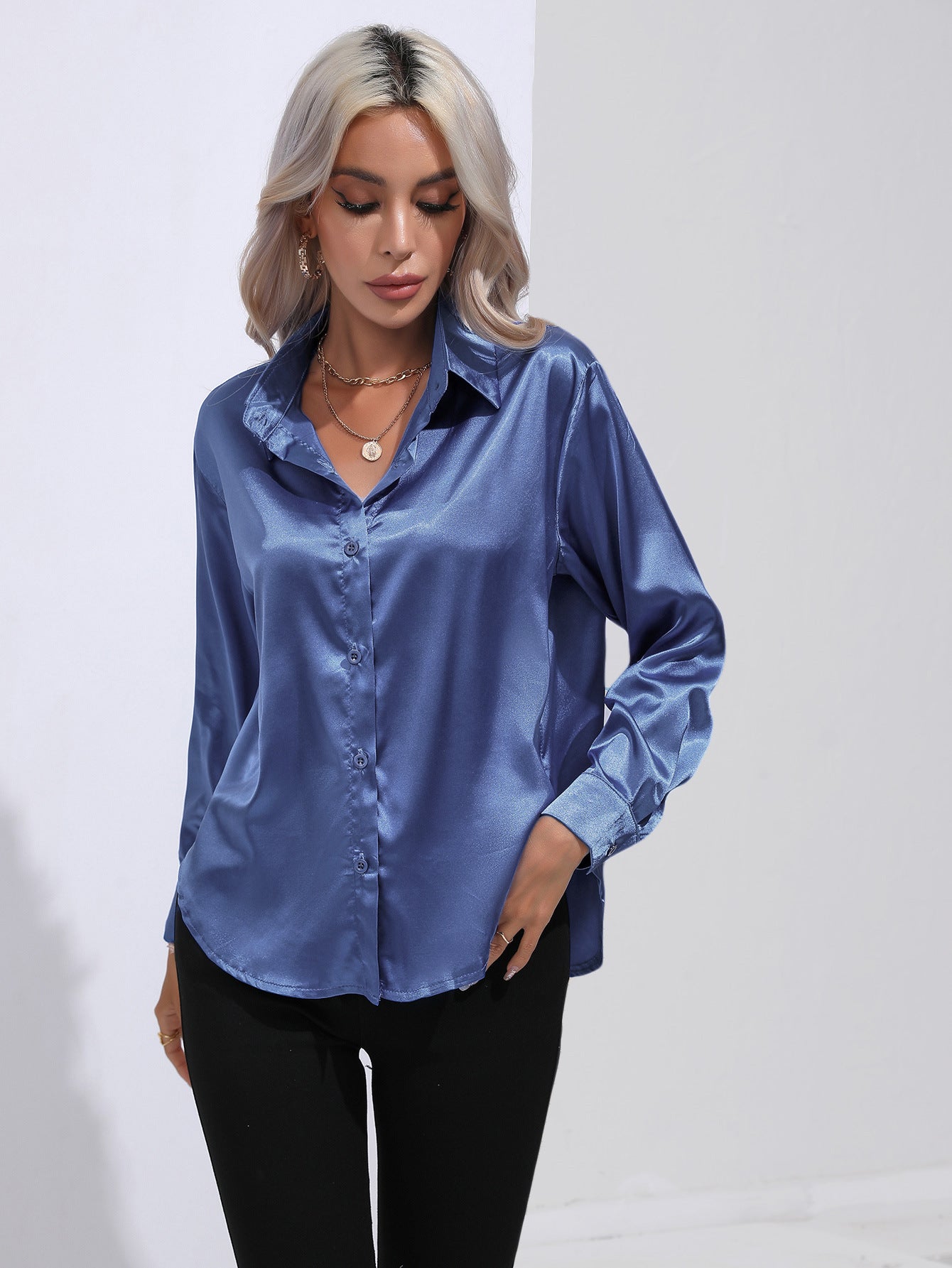 Camicia a maniche lunghe in raso