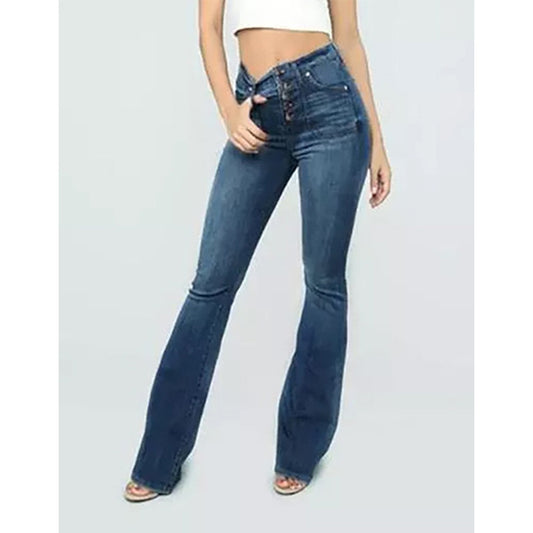 Patch Pocket Washed Clinch High Waist Denim Pants