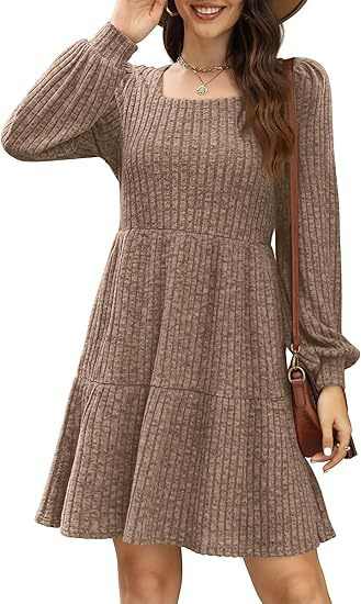 Square Collar Lantern Sleeve Pocket Long Sleeve Dress