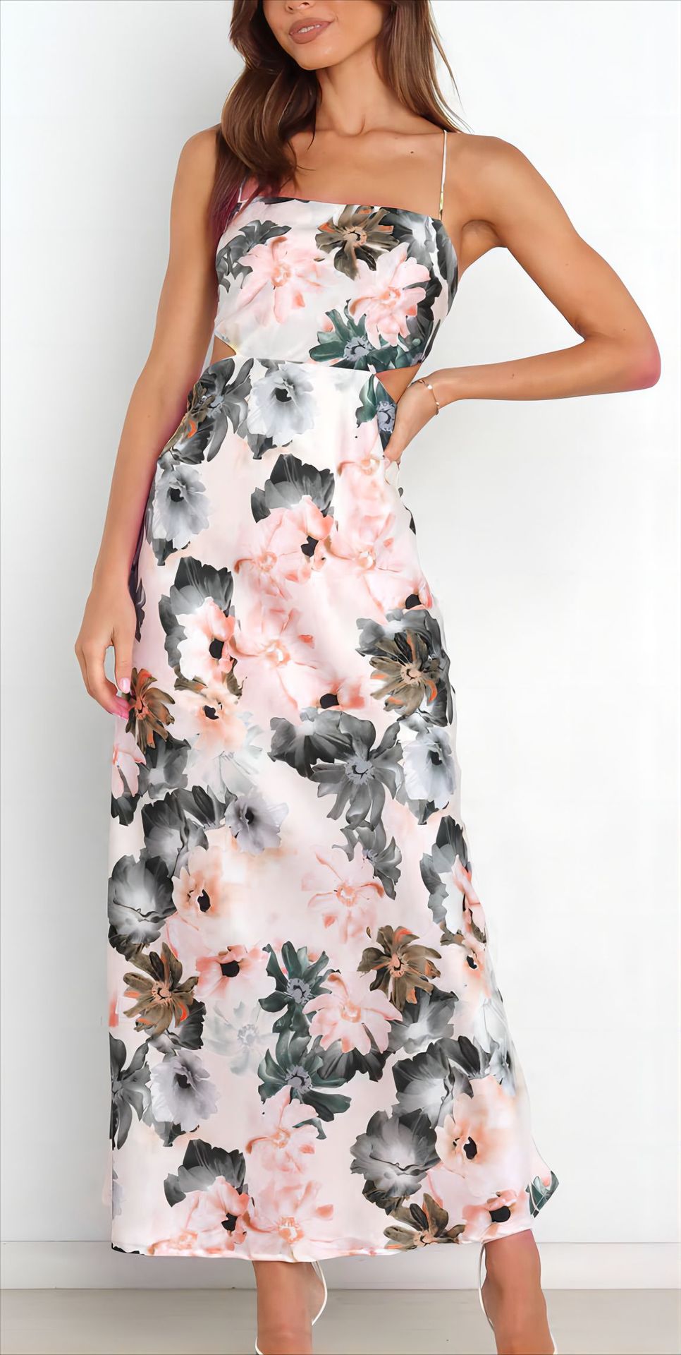 Summer Lace Printing Satin Elegant Dress