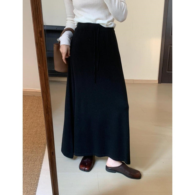 Comfortable All Matching Knitted Waist Slimming Mid Length Skirt