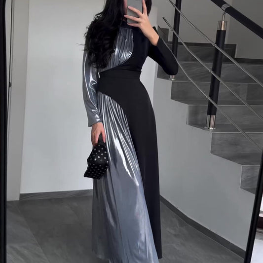 Long Sleeve Slim Fit Belt Irregular Asymmetric Maxi Dress