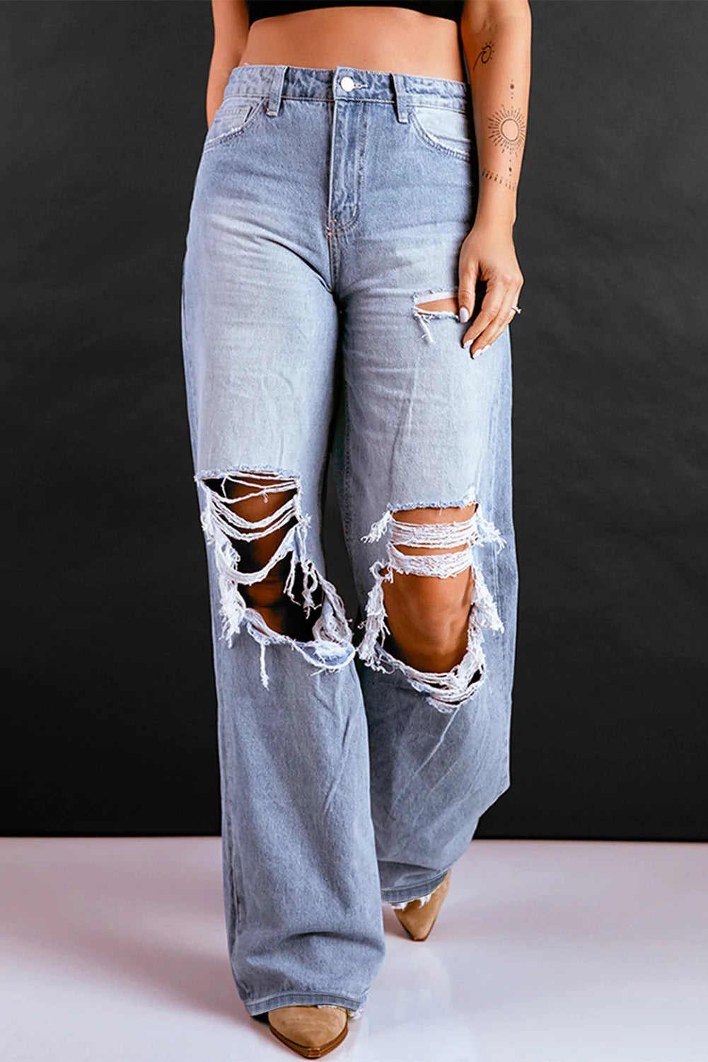 Lockere Retro High Waist Ripped Weite Jeans