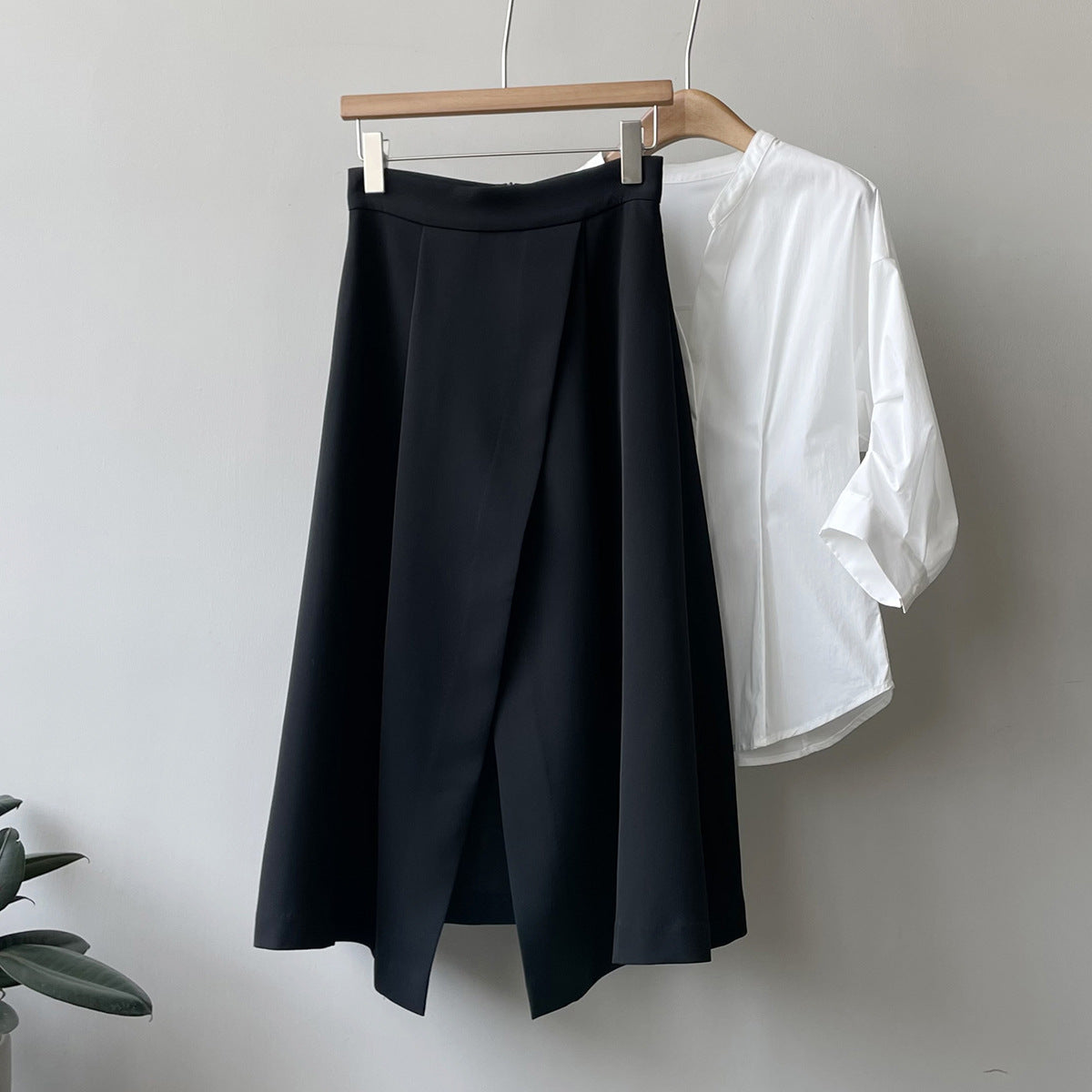 Elegant High Waist Office Slit A line Midi Skirt