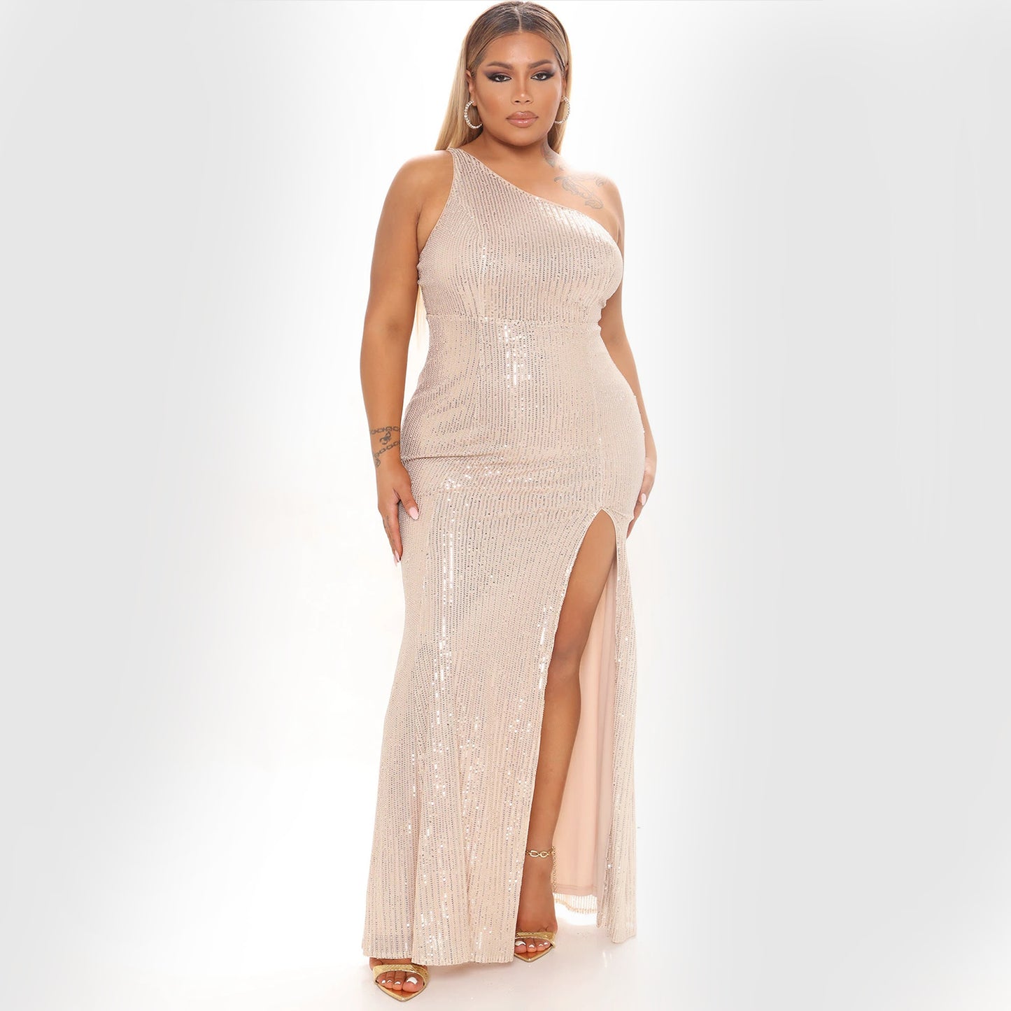 Sexy One Shoulder Beaded Dress