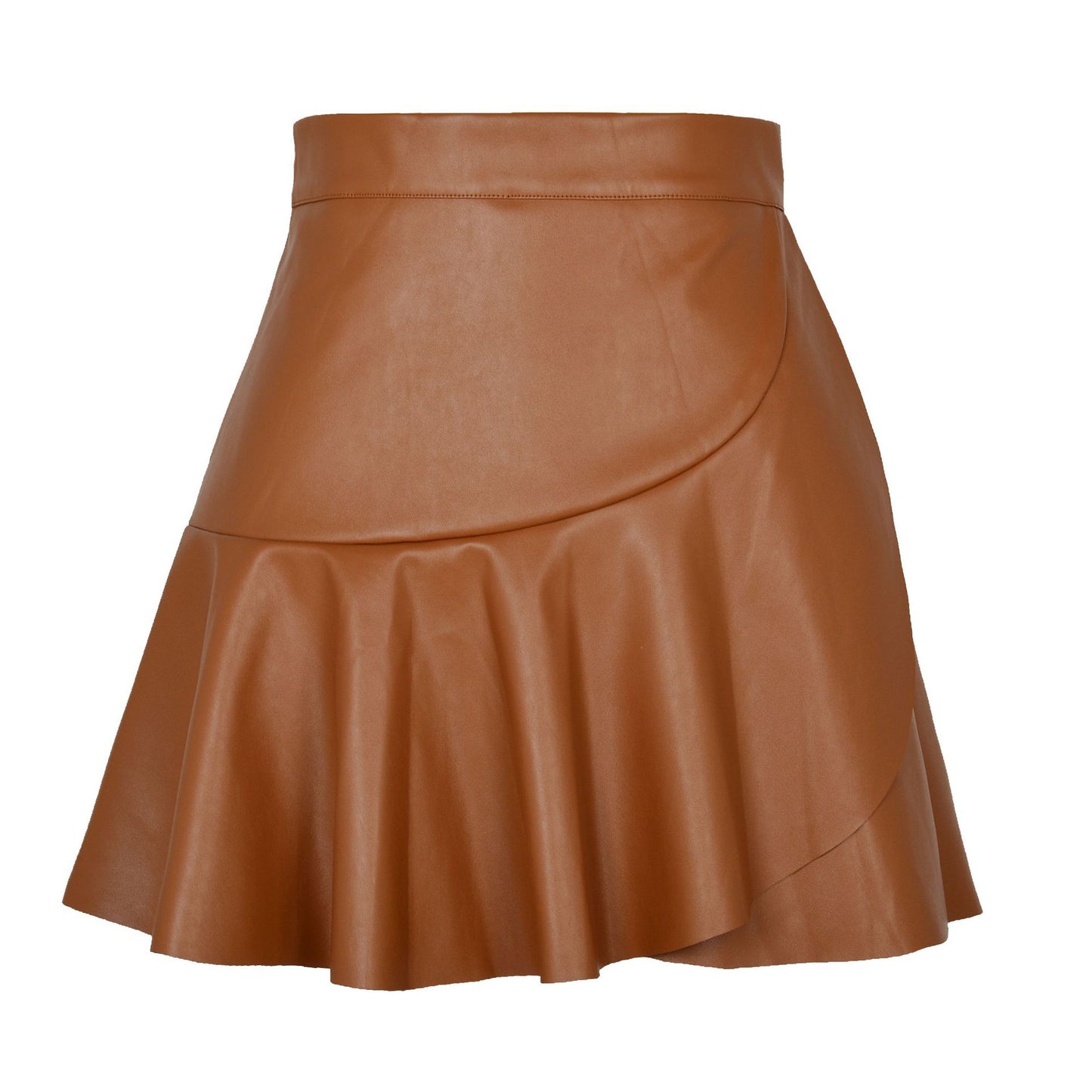 High Waist Ruffles Irregular Asymmetric Leather Skirt