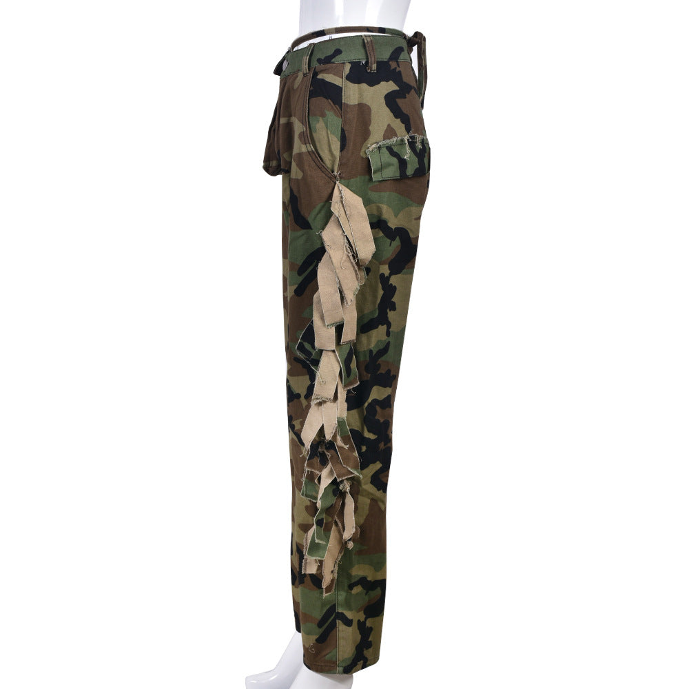 Pantalon décontracté camouflage avec poche à pampilles