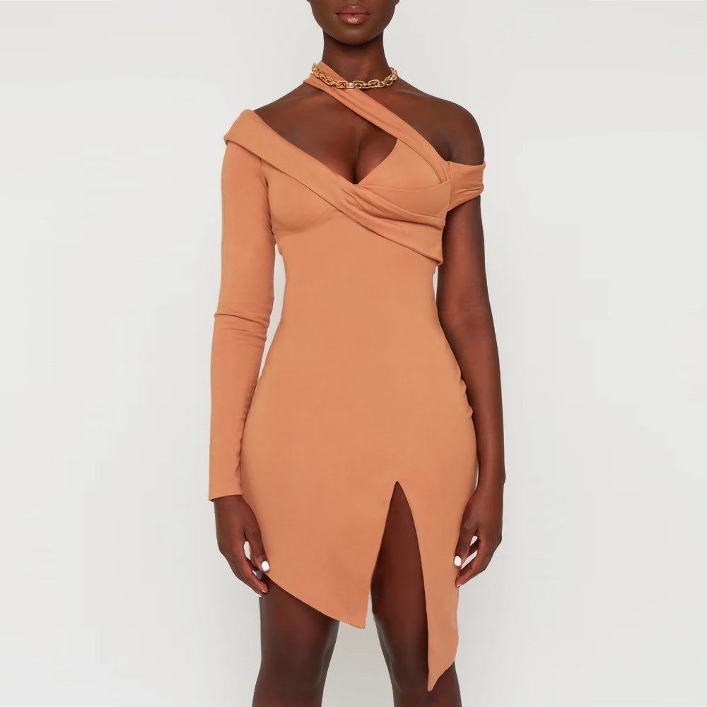 Sexy Cutout Irregular Asymmetric One Shoulder Mini Dress