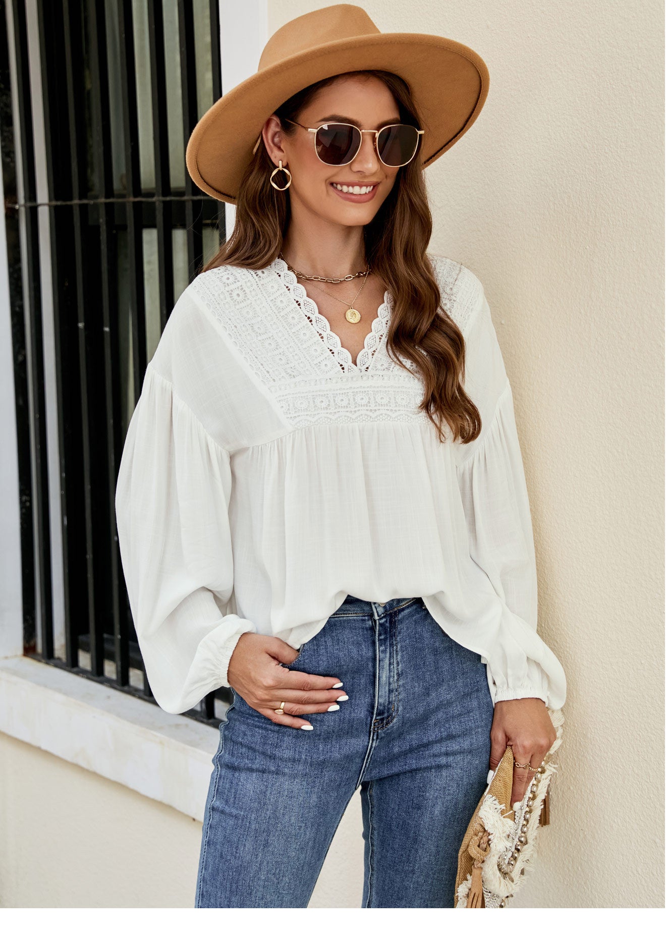 Lantaarnmouw Chiffon Shirt Top