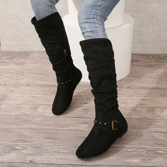 Retro High Chunky Heel Belt Buckle Boots