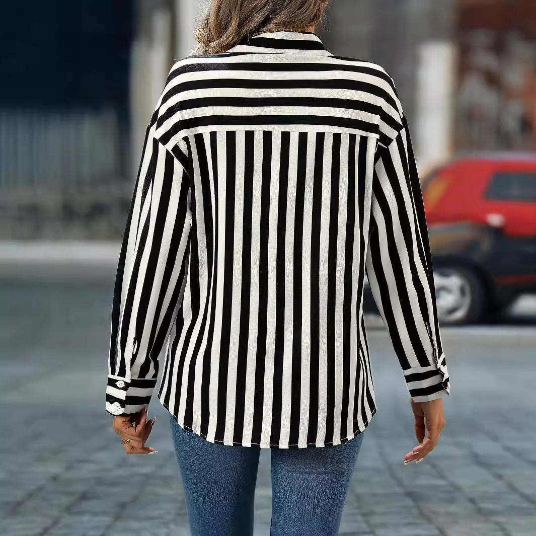 Striped Collared Long Sleeve Shirt