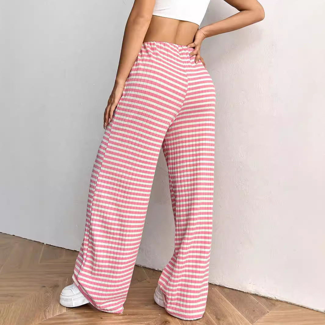 Striped Rubber Band Drawstring Straight Leg Pants