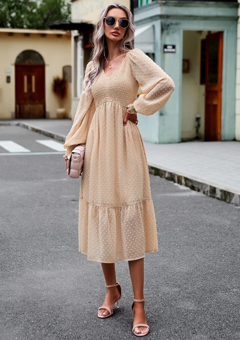 Elegant V-Neck Jacquard Dress