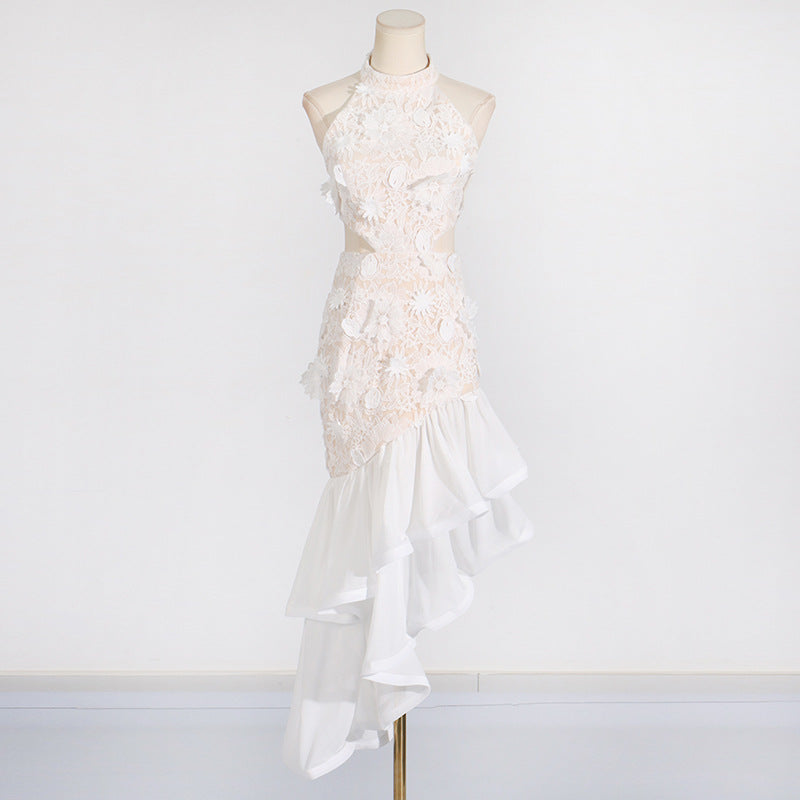 Sleeveless Three Dimensional Floral Irregular Asymmetric Dress
